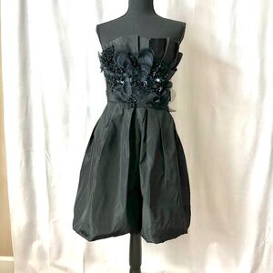 Vera Wang Taffeta Mini Dress Strapless Black A-line EUC
